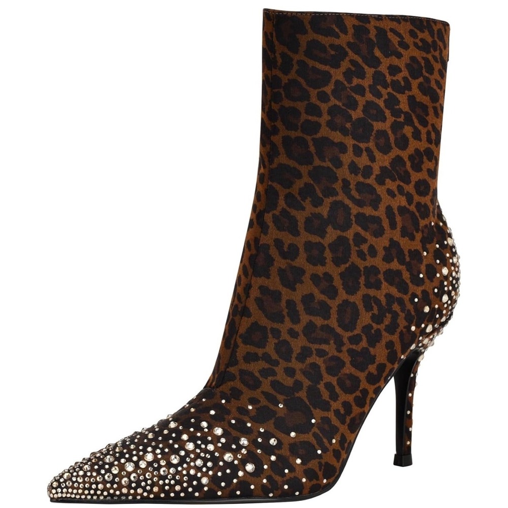 Guess Boots Womens Size 5.5 Dark Brown Gomoray Rhinestone Leopard Ankle Bootie